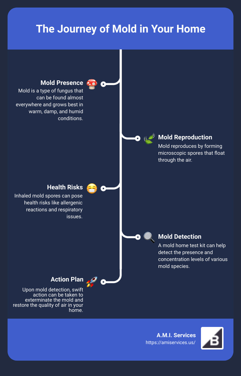 A complete guide to the dangers of mold and how a mold home test works - mold home test infographic infographic-line-5-steps